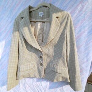Cleo Blazer Size 12 with light blue and tan plaid pattern